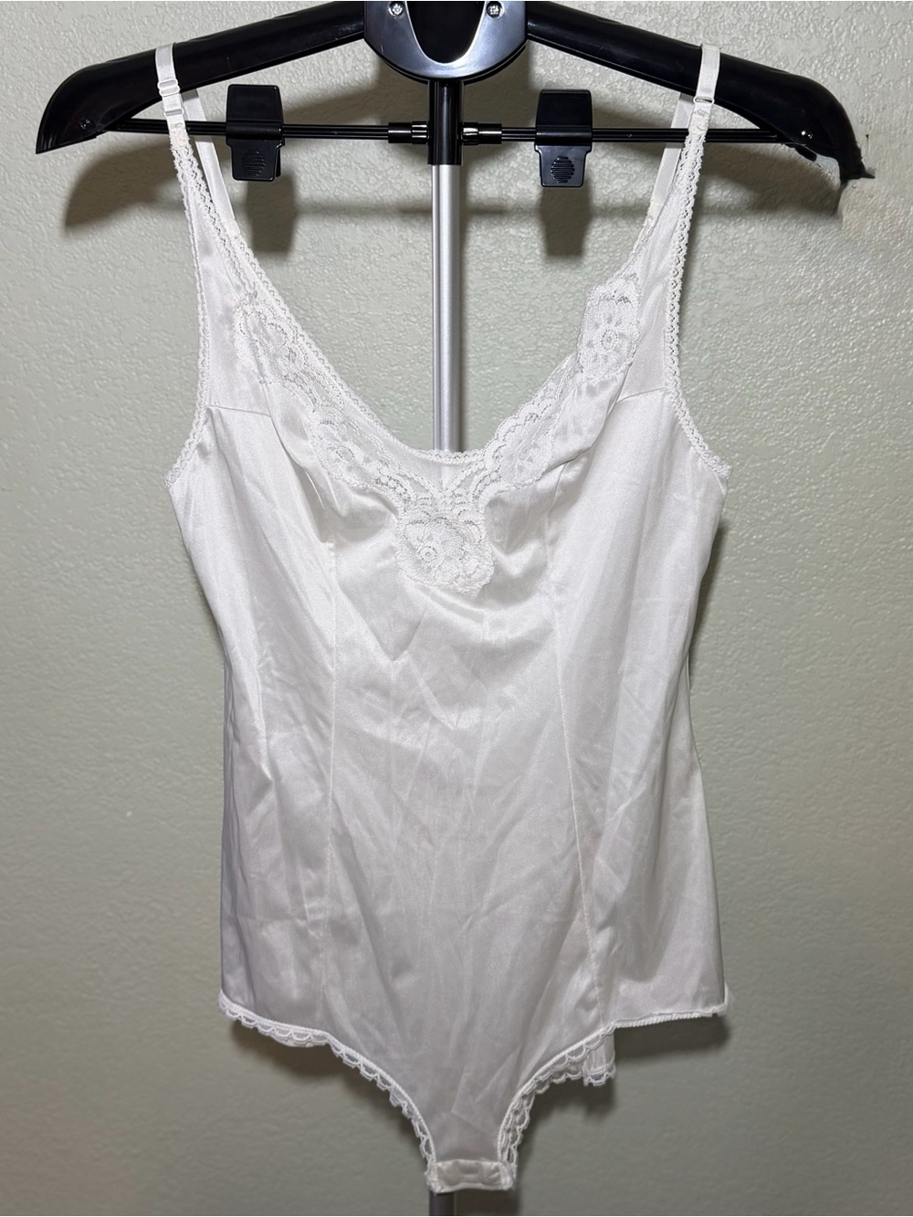 Vanity Fair White Lace-Trim Slip Bodysuit